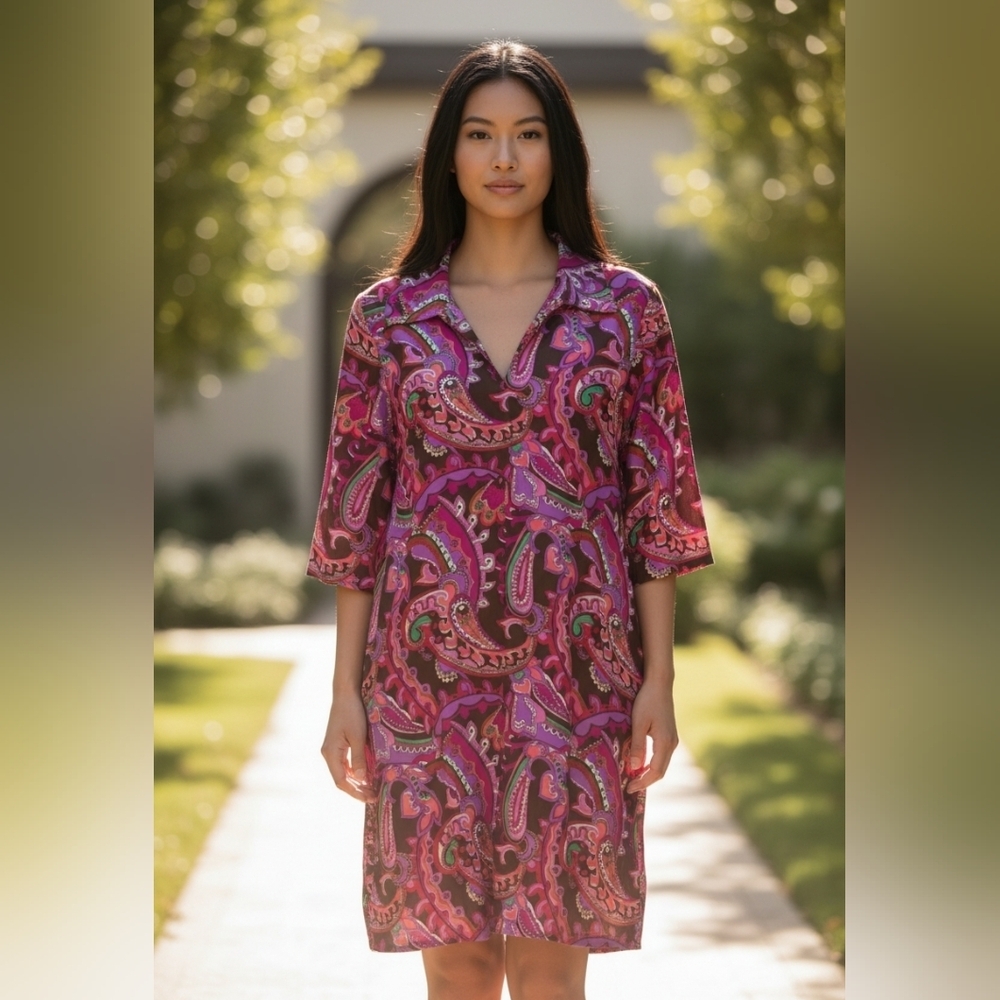 Jude Connally paisley shit dress sz small pink brown